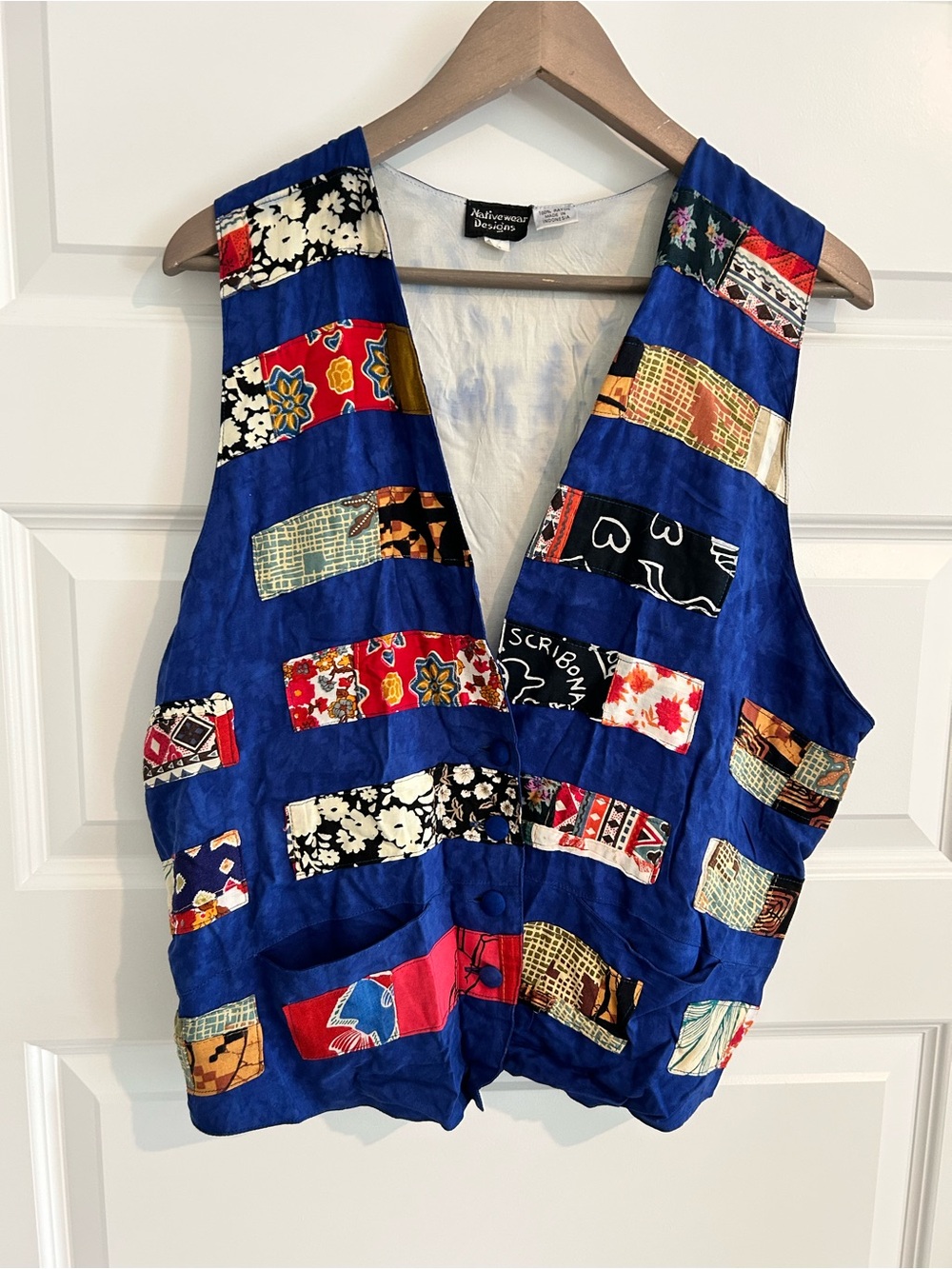 Nativewear Designs Y2K Patchwork Batik Vest Blue Multi Size M